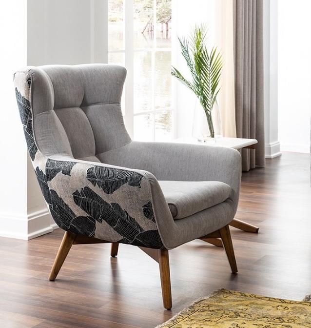 Armchair wing chair cocktail armchair seater modern design grey fabric seat