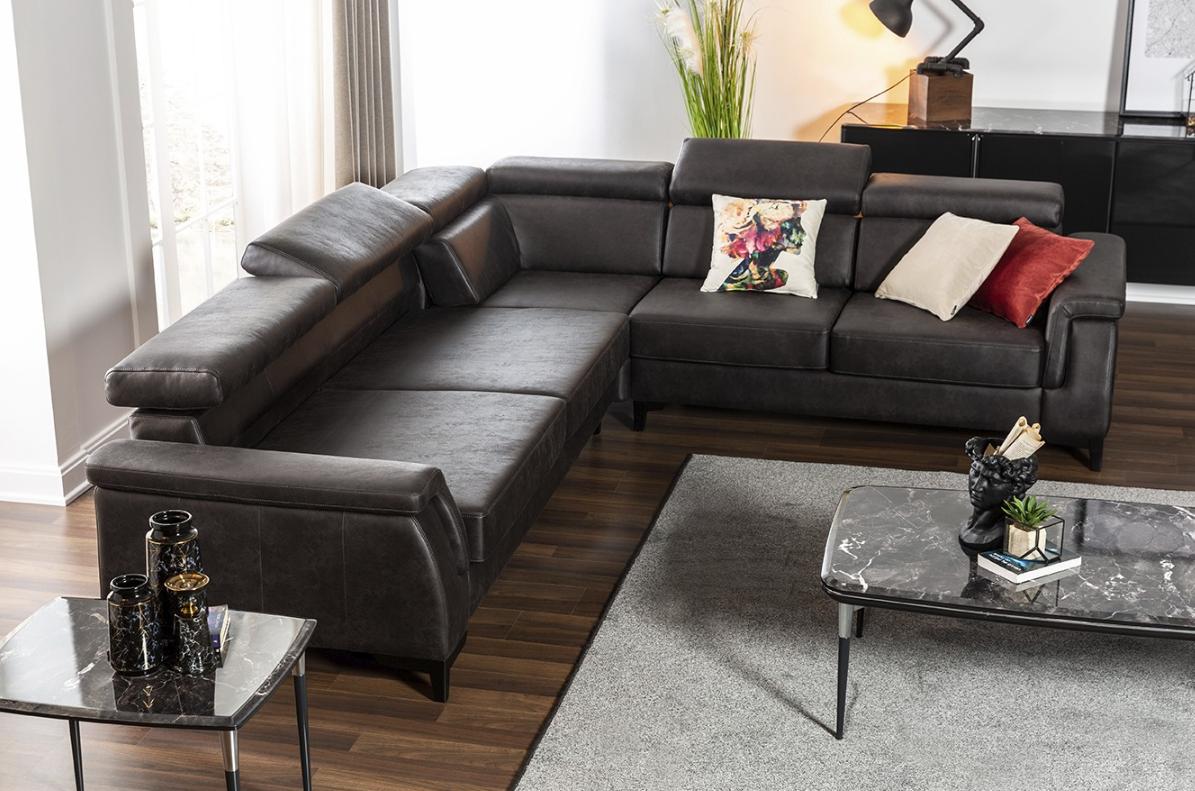 L shaped corner sofa black leather sofa with bed function at