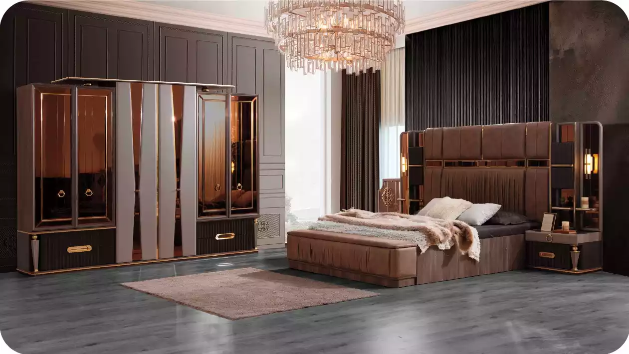 Set luxury bedroom double bed set bed set 4pcs beige