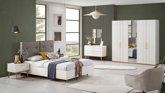 Group Double Bed Complete Bed Bedroom Furniture Wood 6pc Set White
