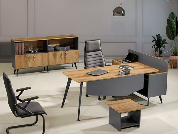 Corner office desk modern study furniture brown office 3-piece wooden set group