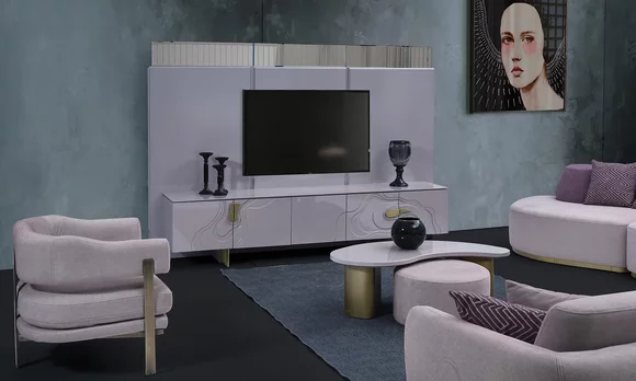 Sideboard RTV Lowboard TV Stand Pink Wood Modern Living Room Cabinet