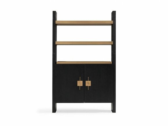 Cupboard with shelves Wooden cupboard Cupboard wood Black Design Gold New
