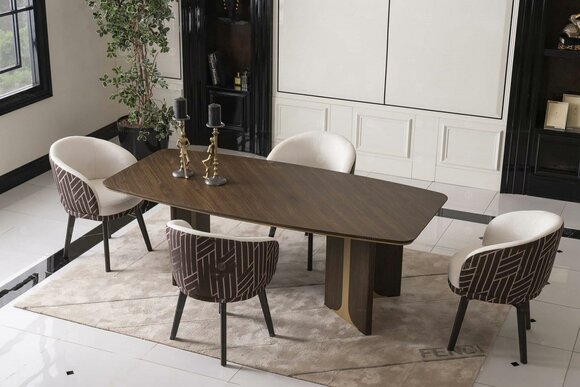 Dining set Dining area Dining room Dining table Chairs set 7 pcs Brown wood group