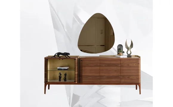 Sideboard with mirror wooden cabinet Brown chest of drawers Design