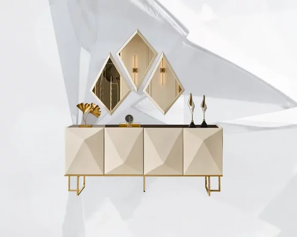 Sideboard set with mirror Cupboard Beige chest of drawers Wooden set