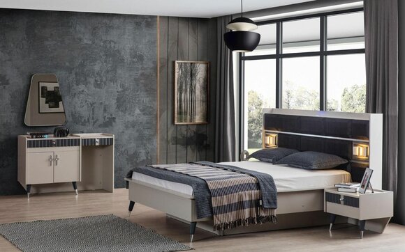 Bedroom set luxury bed designer dressing table console 5pc set