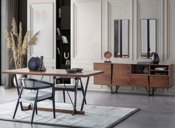 Group Dining Room Dining Table Set 2pcs Sideboard Dining Room Table Brown Wood