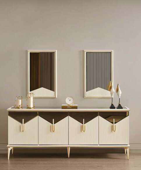 Luxury Sideboard Sideboard Cabinet Chest of drawers Wooden cabinet Wood Beige Gold