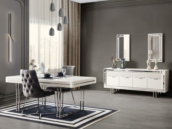 Complete Dining Table 2pcs Sideboard Dining Room Table Extendable Wood White