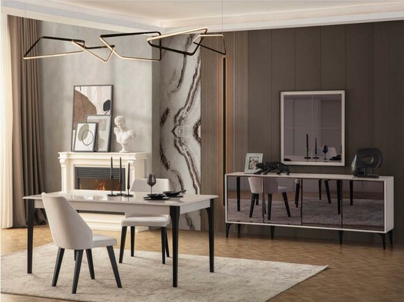 Set Dining Table 2pcs Sideboard Dining Table Wood White Chest of Drawers