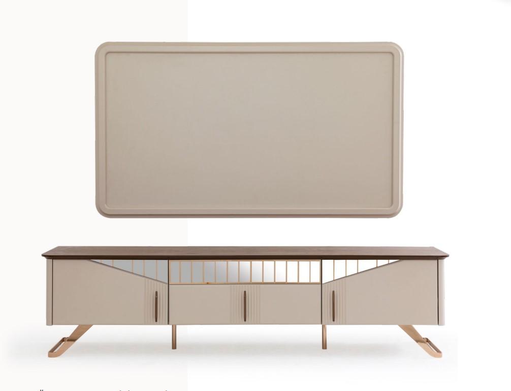 Living Room TV Stand Wall Panel RTV Lowboard Sideboard Wood Beige