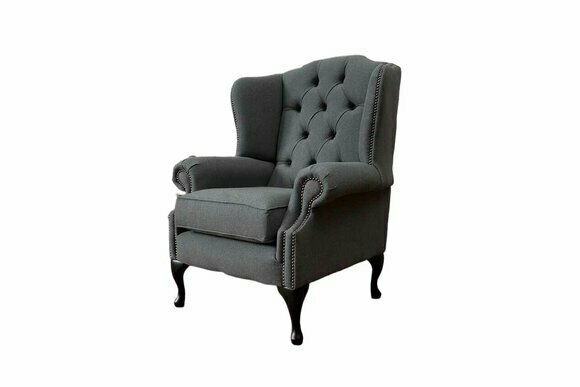 Grey Wing Chair Armchair Design Upholstery Sofa Couch Chesterfield Textile