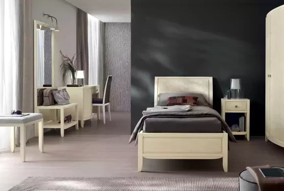Luxury Complete Bedroom Set Beige Desk Bed Bedside Table New