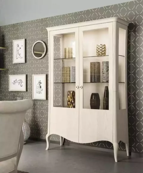 Showcase Luxury Cabinet White Wood Cabinets Living Room Glass Cabinet New