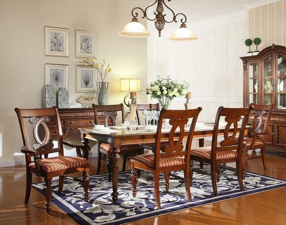 Dining room dining table 4x chair 2x chair set 7pcs luxury wood furniture