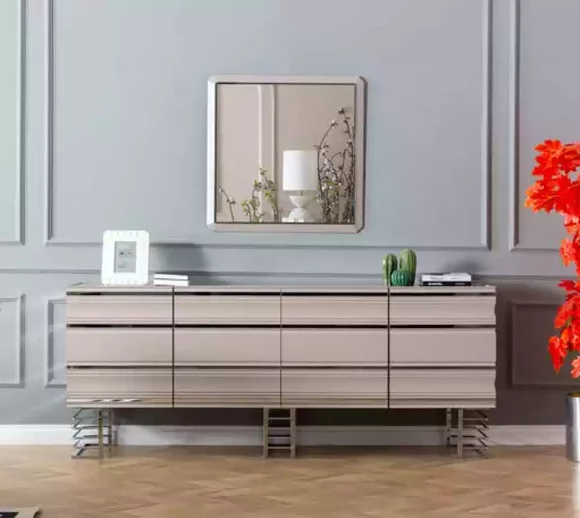 Living room beige sideboard mirror design furniture console designer