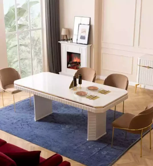 Dining room dining table 6x chair beige set 7pcs luxury wood furniture