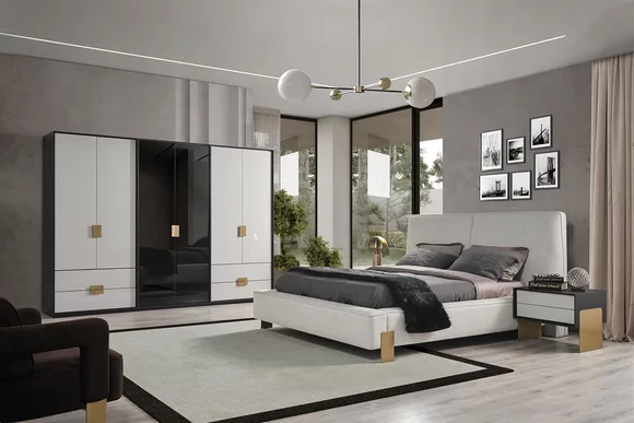 Bedroom set bed 2x bedside tables closet luxury 4 pcs. wood
