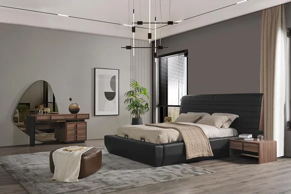 Bedroom set bed 2x bedside tables dressing table with mirror luxury