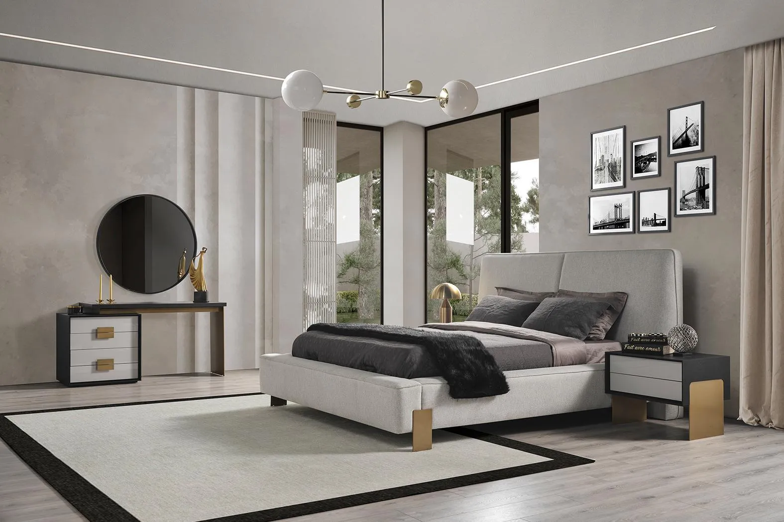 Bedroom set bed 2x bedside tables dressing table luxury 5 pcs