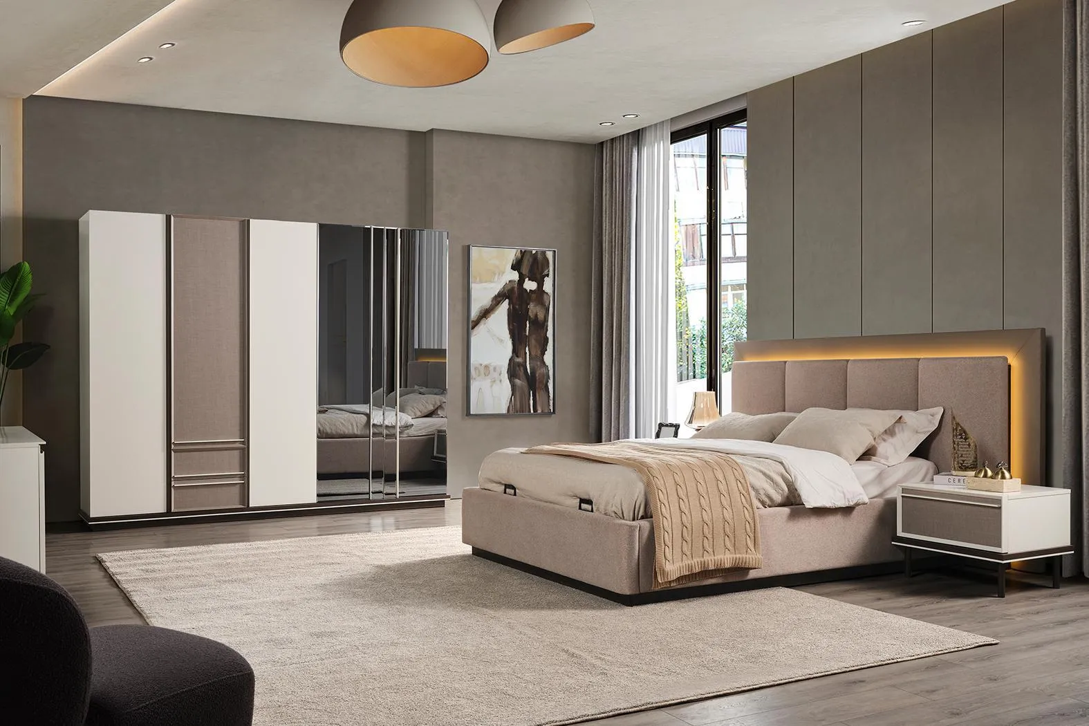 Bedroom set bed 2x bedside tables closet luxury new 4 pcs