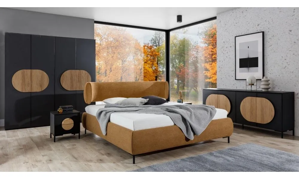 Black-brown bedroom furniture designer bed closet chest of drawers