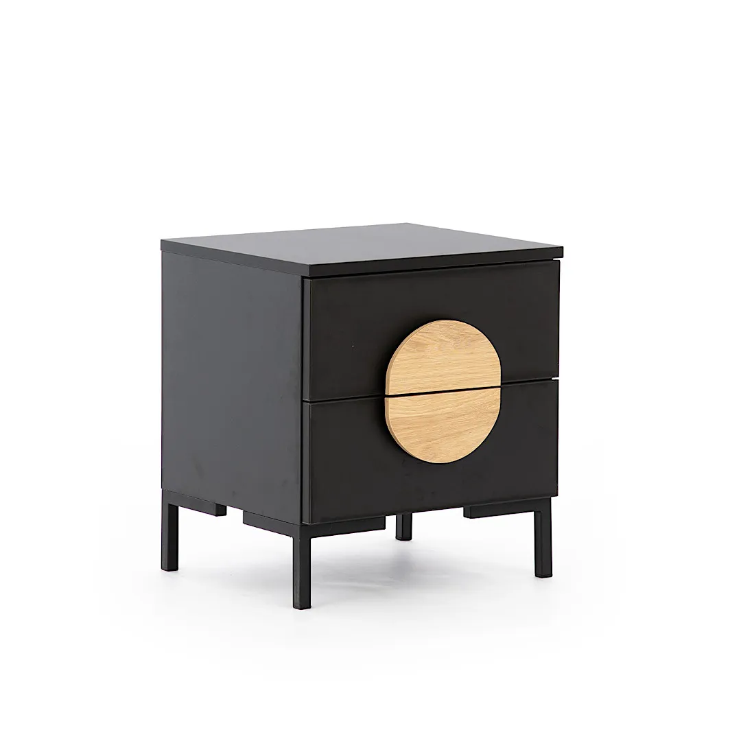 Black bedside cabinet designer bedside table with 2 drawers wood