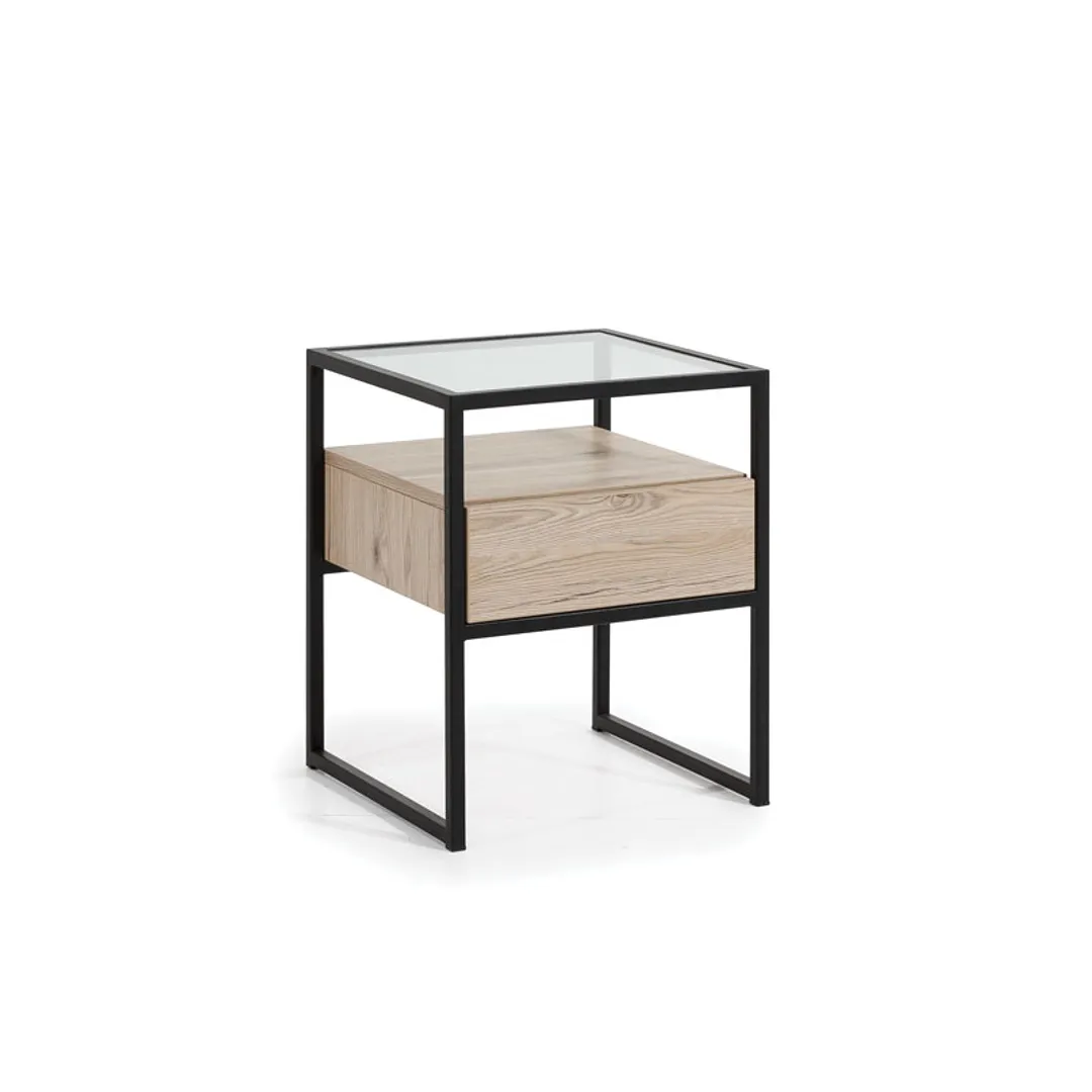 Bedroom Modern bedside table glass top metal frame wood furniture
