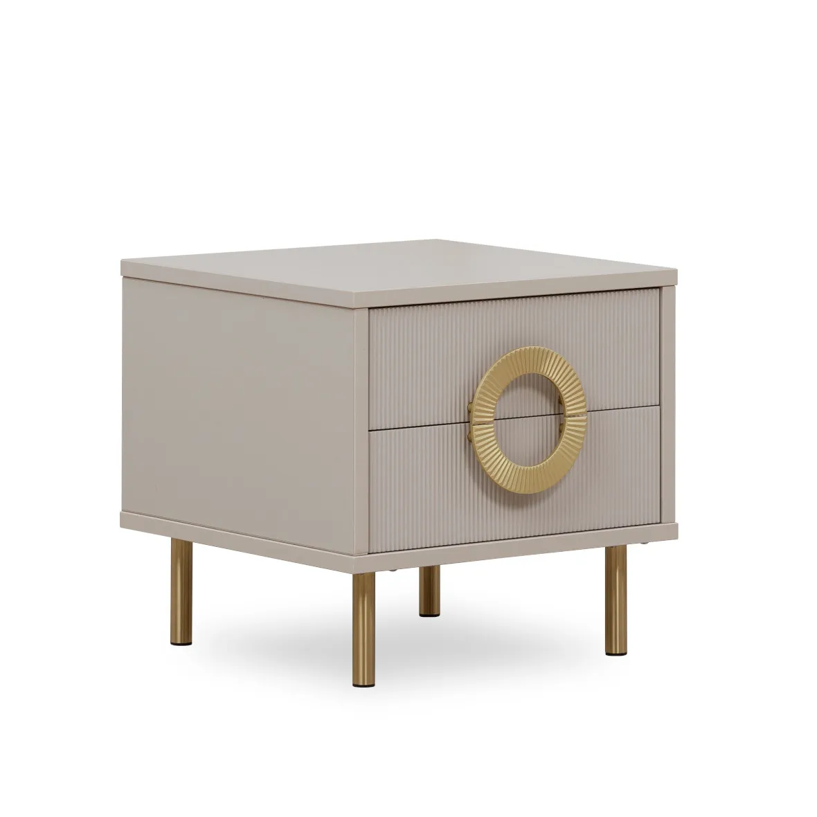 Designer beige bedside table with 2 drawers bedroom bed console