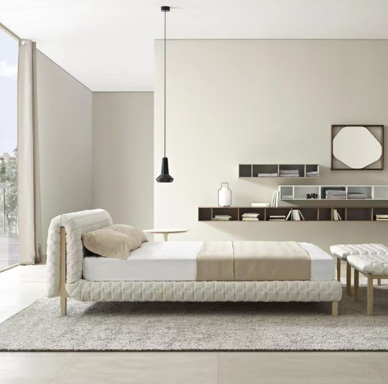 Modern white bed Bedroom Designer double beds Wooden frame