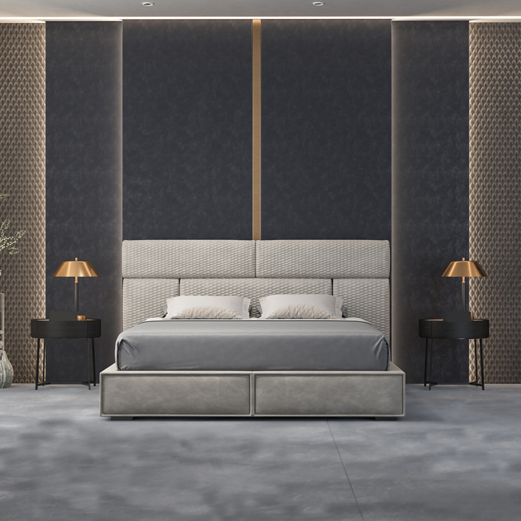 Grey double bed Design beds Bedroom furniture Leather bed Wooden frame