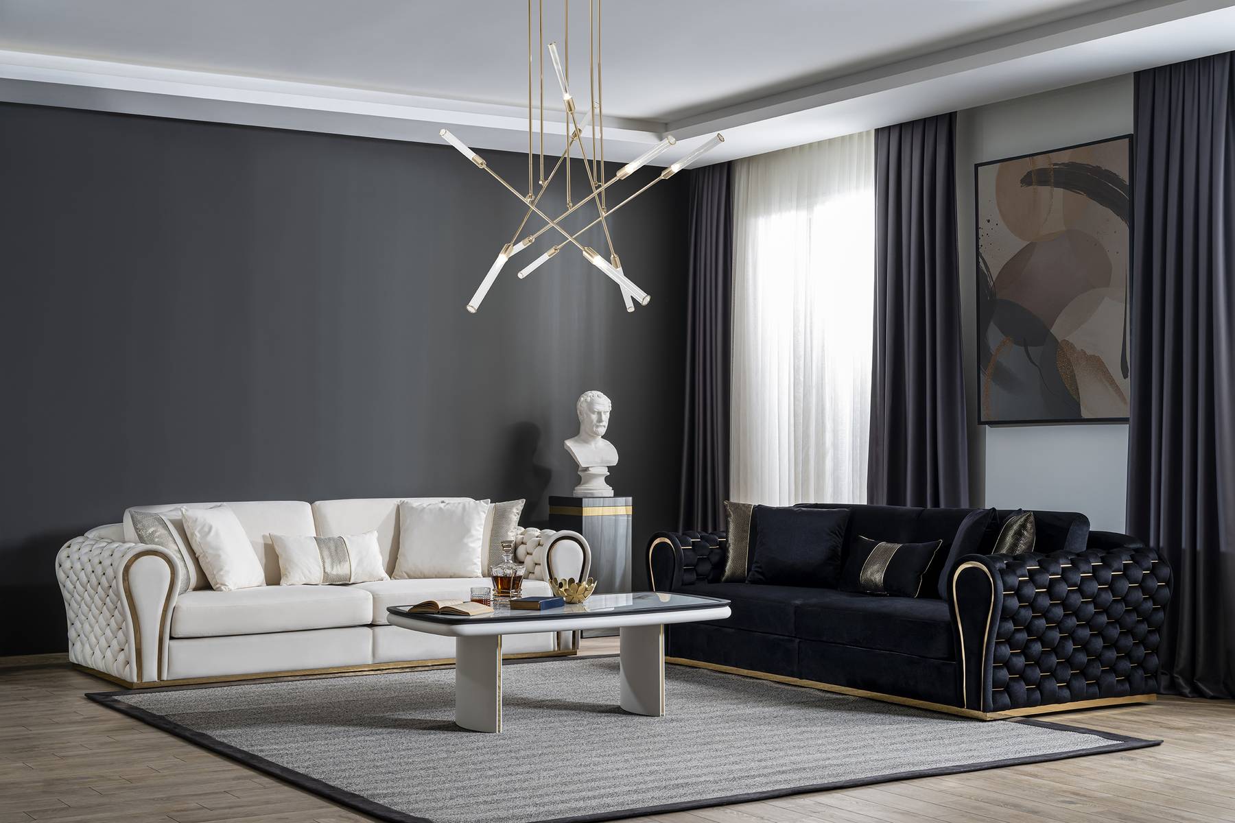 Black White Sofa Set 3+3 Designer Seater Luxury Upholstery 2x Sofas