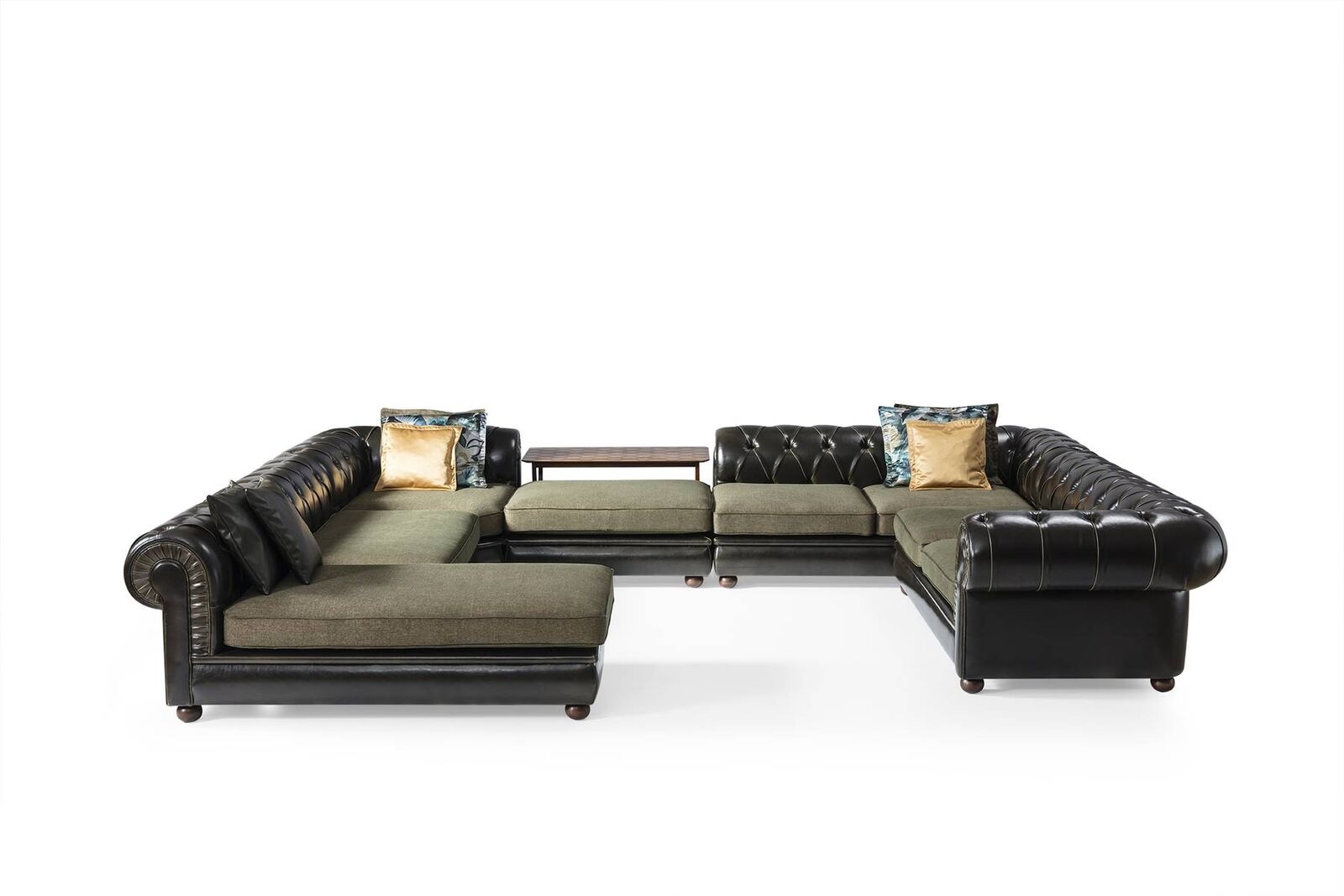 Black-green corner sofa U-shaped upholstered living area Relax luxury couch