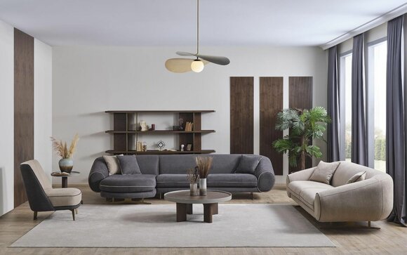 Designer living room set L-shaped sofa 3-seater armchair upholstered furniture