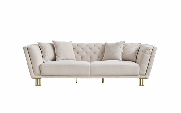 Modern White Chesterfield 3-seater Living Room Textile Couch Upholstered Sofa