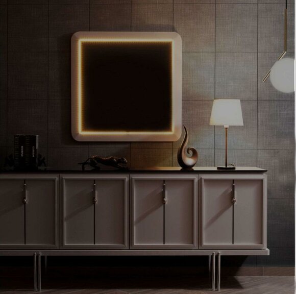 Modern dining room set Brown sideboard Square mirror 2pc set