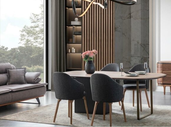 Designer dining room set modern brown chairs wood dining table 5pcs set