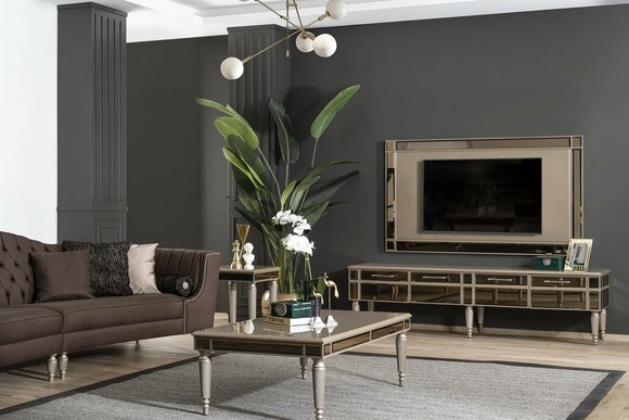 Golden Living Room Furniture Designer Sideboard Luxury TV Frame 2pcs