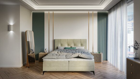 Bed Luxury bedroom upholstered furniture design double bed fabric box spring bed