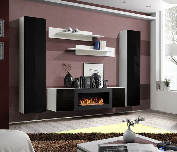 Wall Unit TV Stand with Fireplace Living Room Designer Wall Shelves Wall Cabinet Wood