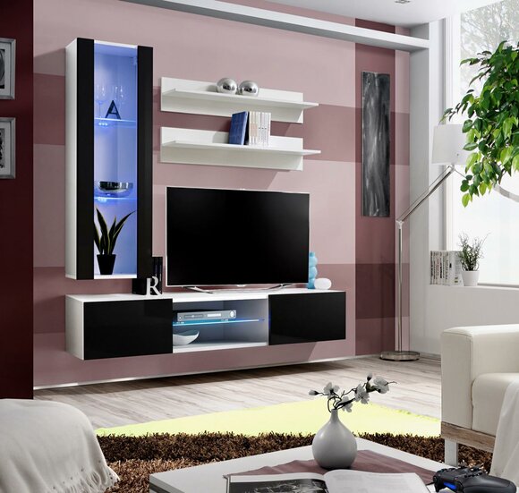 Wall Unit Wall Shelves Set TV Stand Display Cabinet Living Room Wood Furniture White Luxury