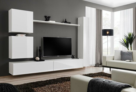 White Luxury Wall Unit Living Room Furniture Designer TV Stand Wall Shelf Modern Set