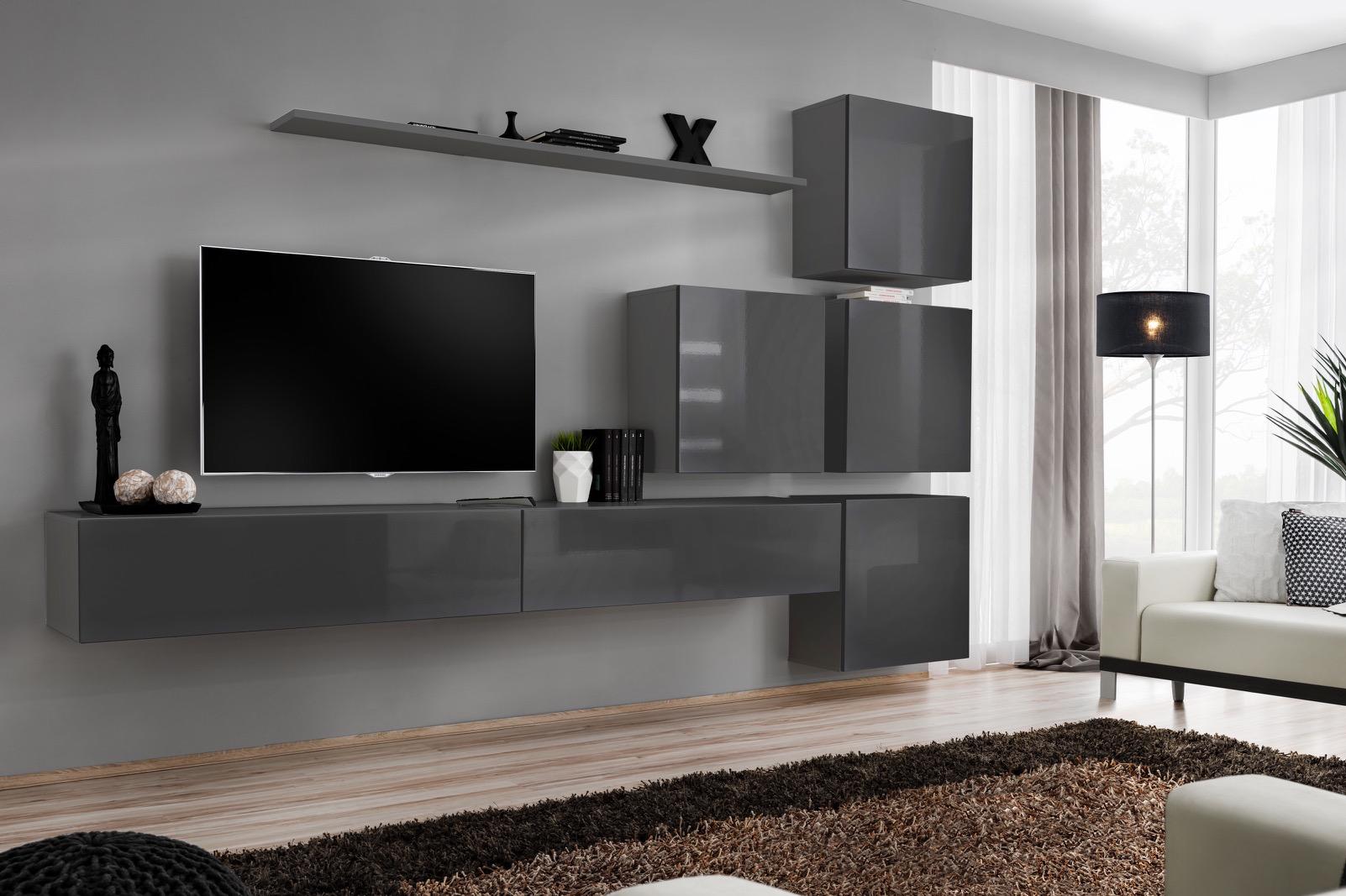 Gray Modern Wall Unit Living Room Design TV Stand Luxury Sideboard Cabinet new