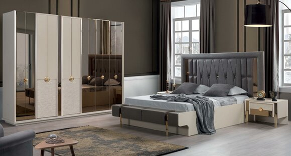 Design complete furniture modern bedroom bed 2x bedside tables wardrobe