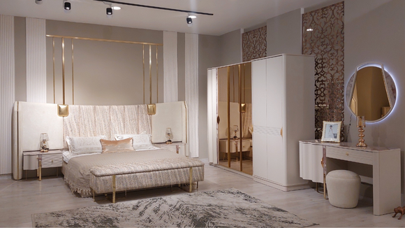 Luxury bedroom set complete furniture bed 2x bedside tables wardrobe bench