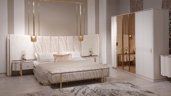 Bedroom set 4pcs complete bed 2x bedside tables wardrobe luxury furniture