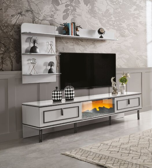 Living Room Set 2pcs TV Stand and Shelf white wood Living Room Luxury
