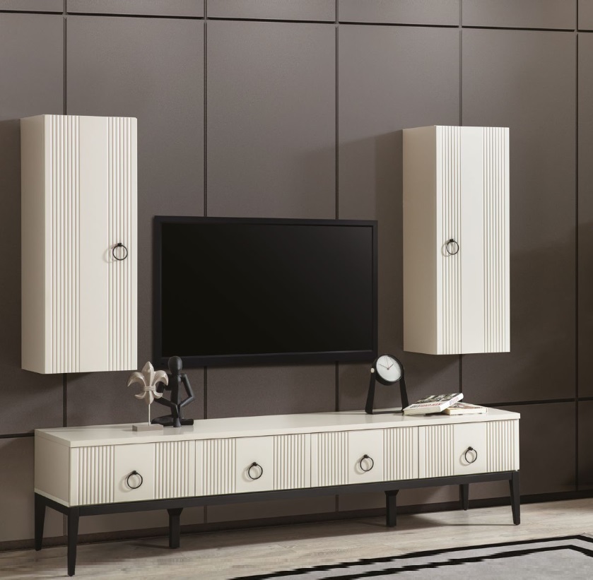 Living Room Set 2pcs Modern Designer TV Stand and 2x Wall Cabinet