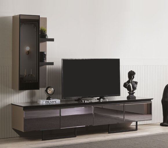 Stylish Living Room TV Stand and Wall Cabinet Set Modern Style